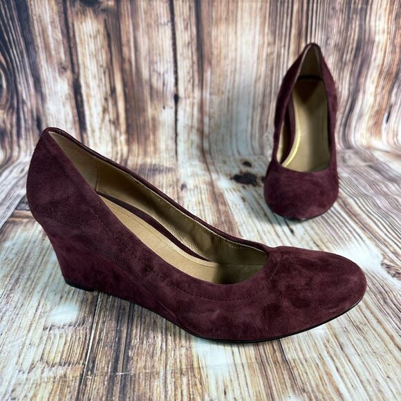Vionic Shoes - Vionic CAMDEN Womens Size 8.5 Merlot Suede Wedge Pump High Heels Maroon Shoes